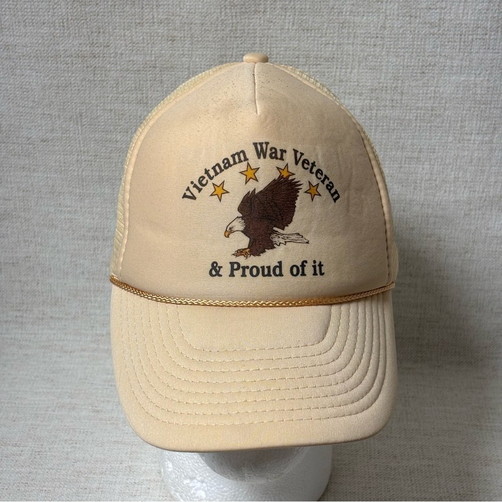 Vietnam Veteran & Proud Of It Hat Snapback Black Foam Mesh Eagle Trucker Vintage